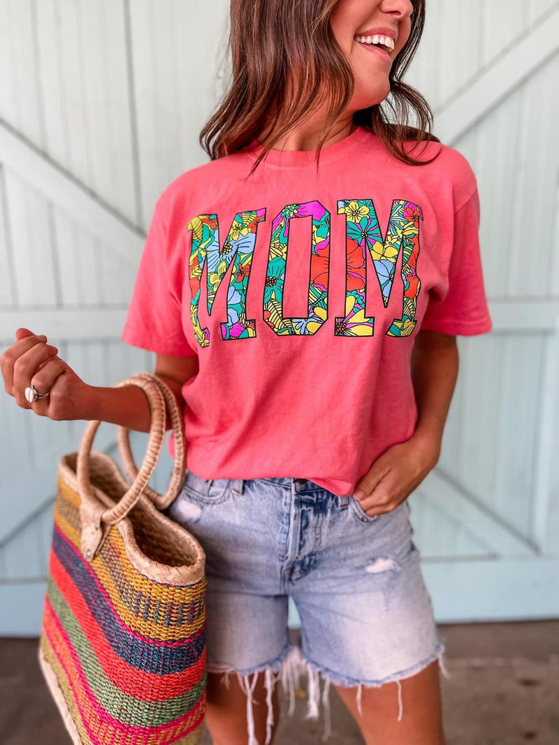 Watermelon Floral Mom Tee