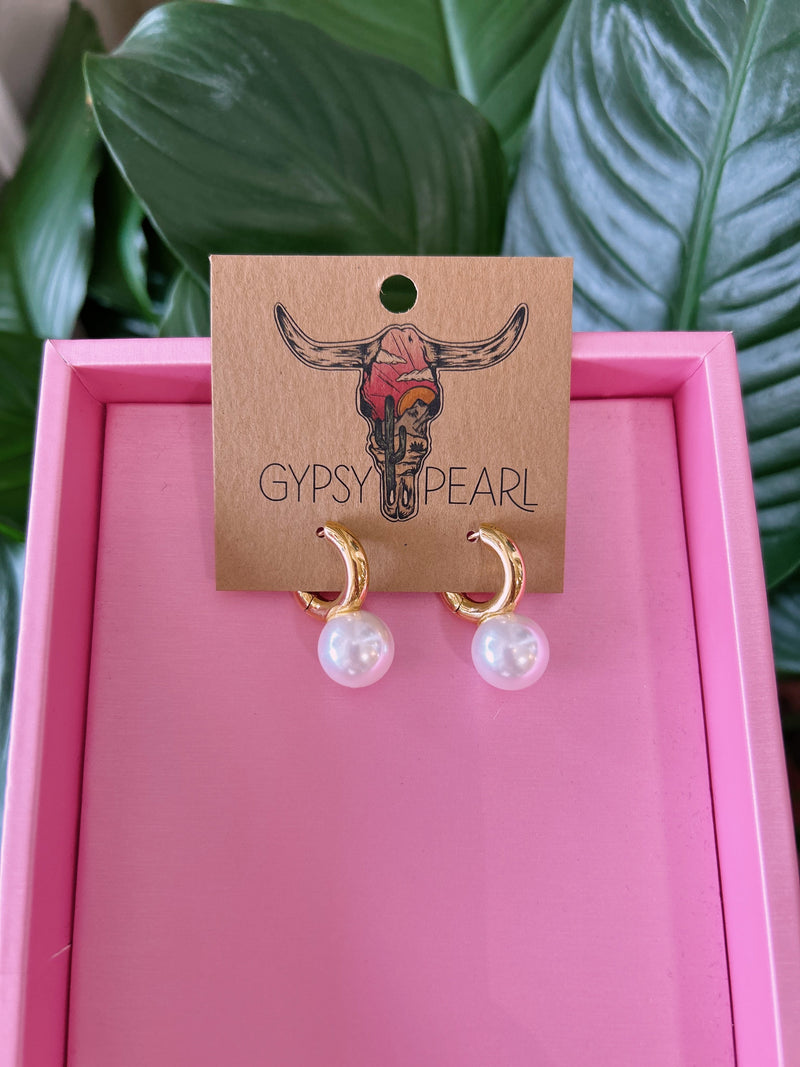 Mini Pearl Gold Hoops