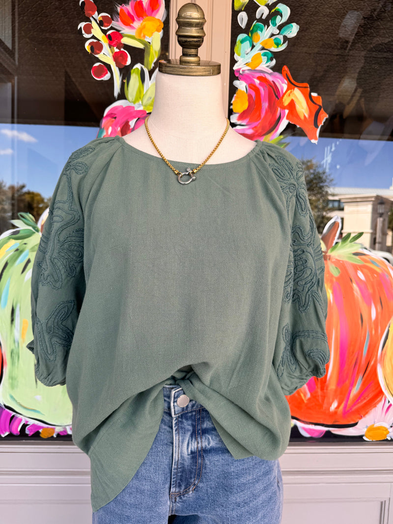 Sage Linen Blend Top