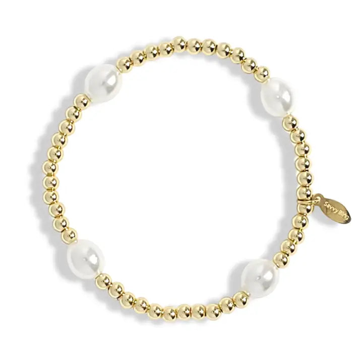 4mm 10 mm Pearl and Gold Bracelet