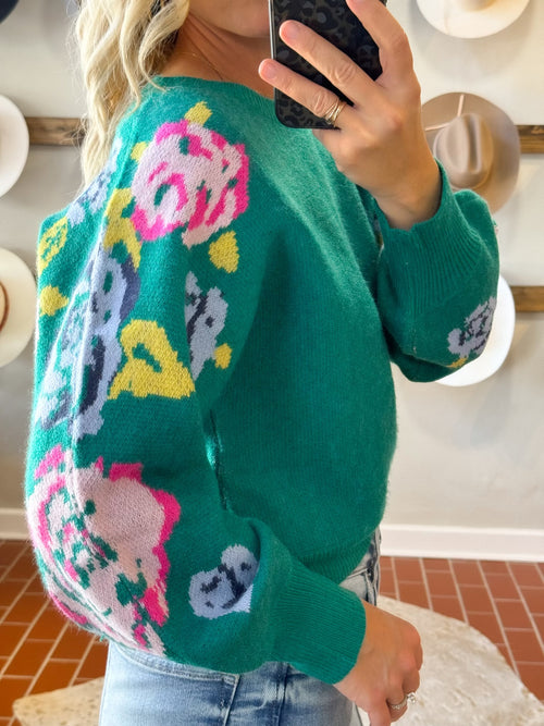 green floral print sweater