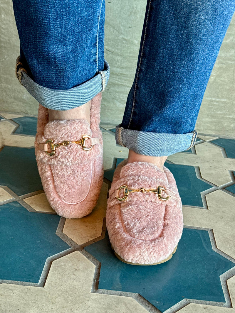 Blush Teddy Mules