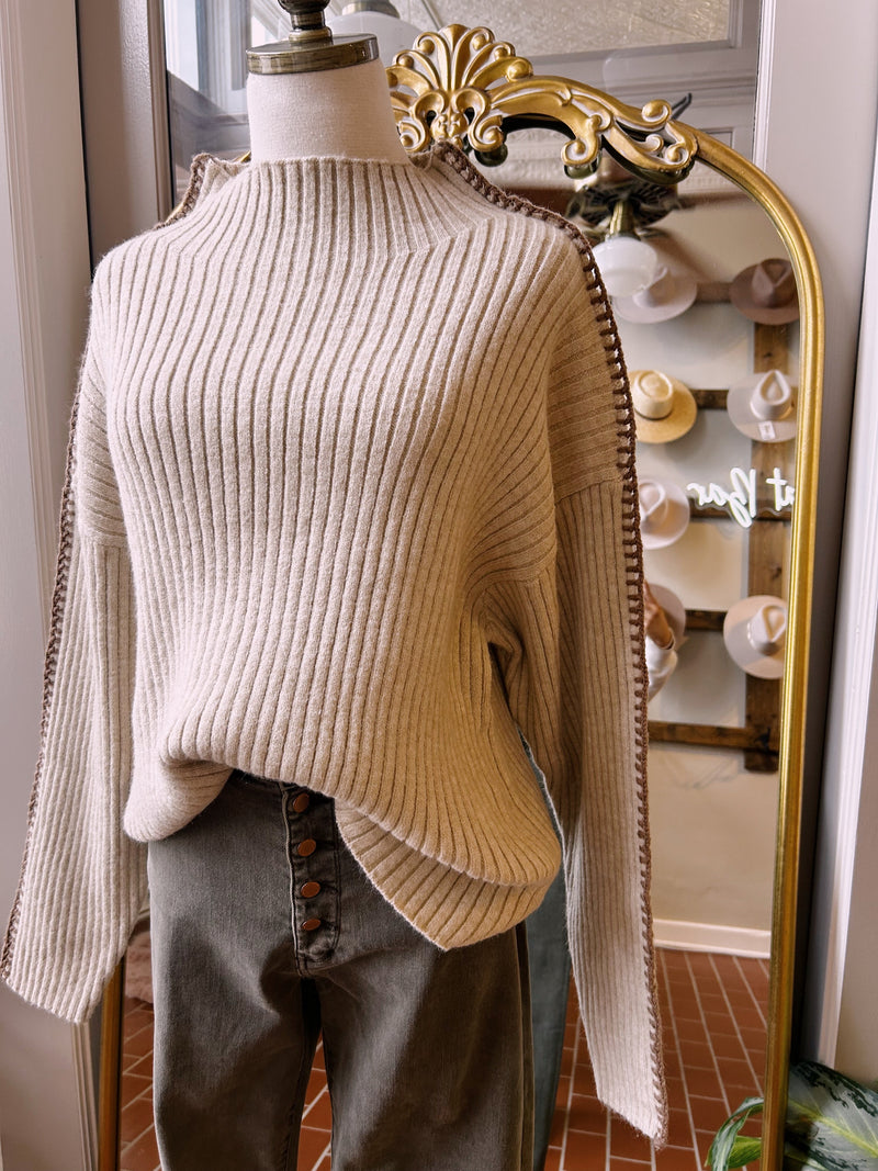 Oatmeal Ribbed Knit Top