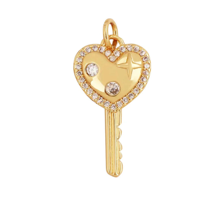 Pave Heart Key Charm