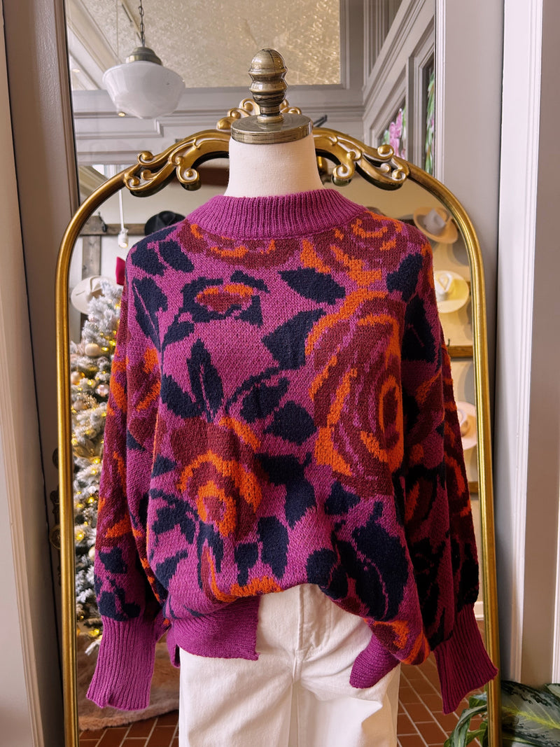 Magenta Floral Sweater