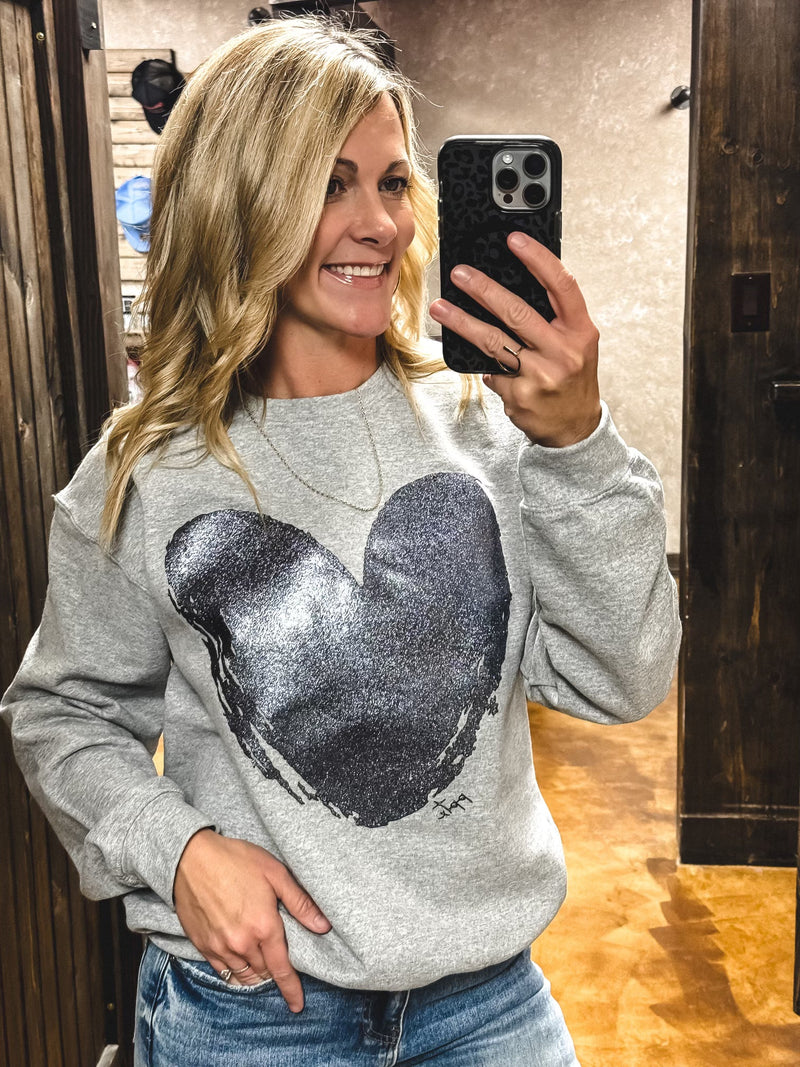 Grey Glitter Heart Sweatshirt