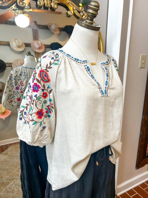 Oatmeal Embroidered Top